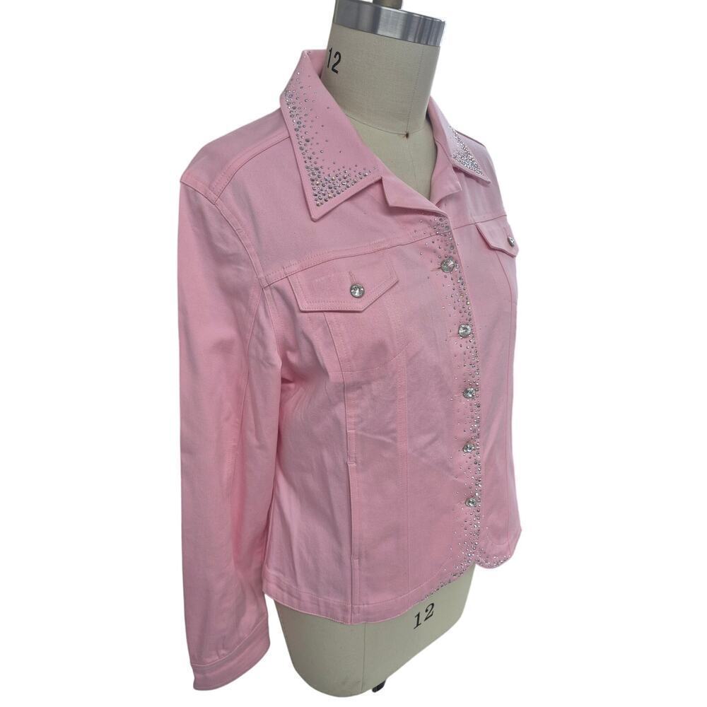 Christine Alexander Cotton/Spandex Pink Denim Jacket + Tank Rhinestones L - Picture 2 of 10